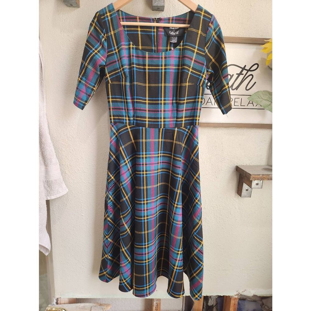 ModCloth x Collectif Amber Scholar Check Swing Dress Womens Size 6 NWT